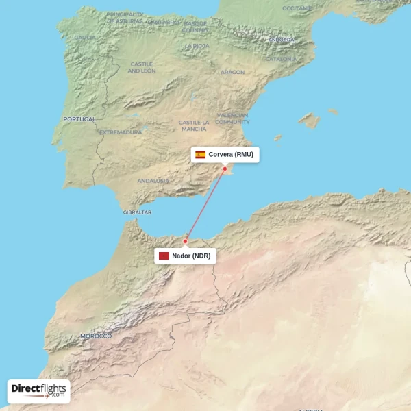 Nador - Corvera direct flight map