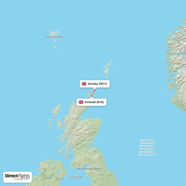 Sanday - Kirkwall direct flight map