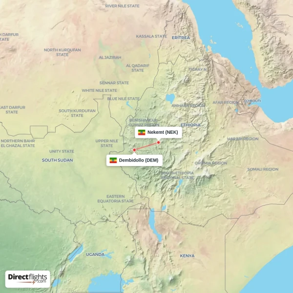Nekemt - Dembidollo direct flight map