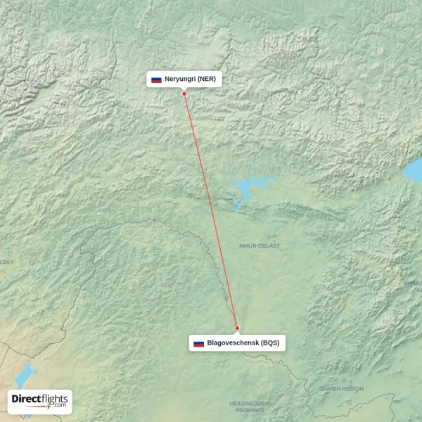 Neryungri - Blagoveschensk direct flight map