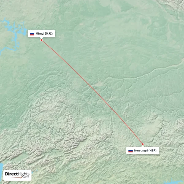 Neryungri - Mirnyj direct flight map