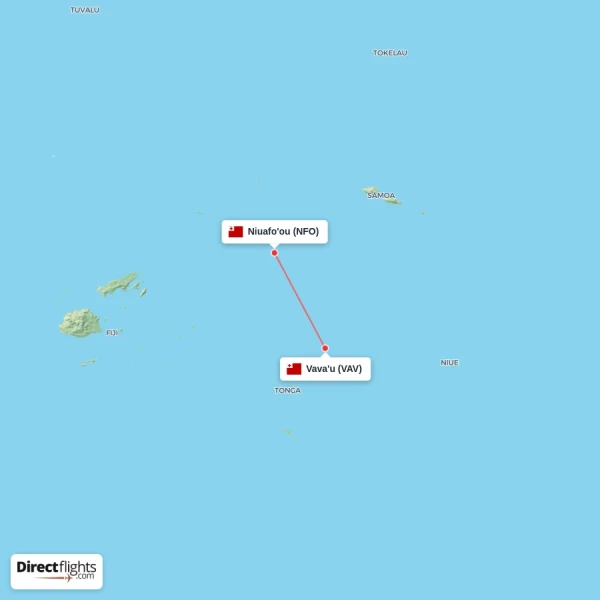 Niuafo'ou - Vava'u direct flight map