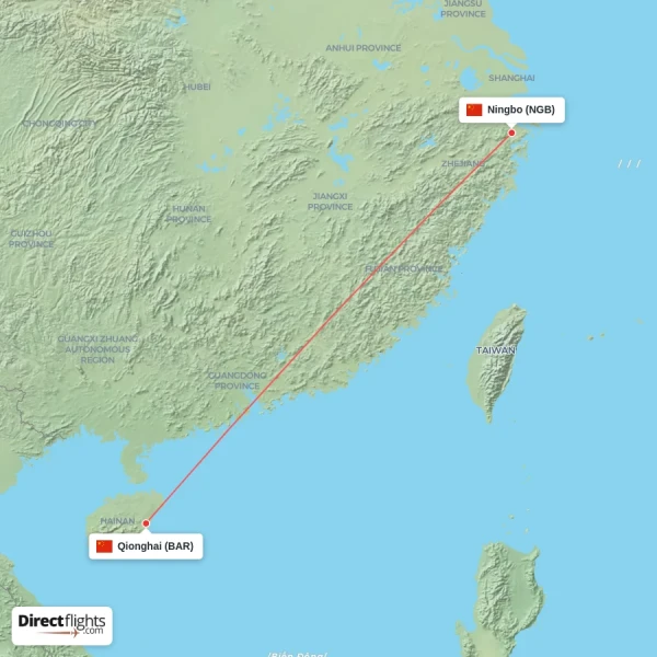 Ningbo - Qionghai direct flight map