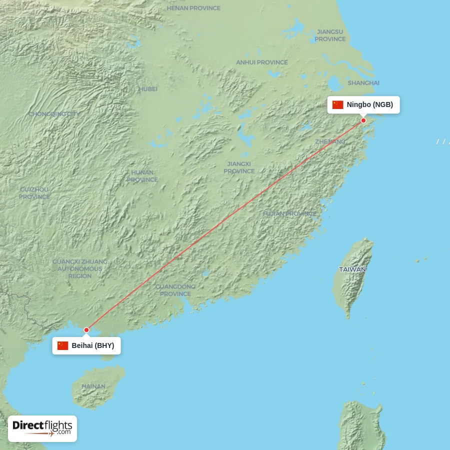 NGB - BHY route map