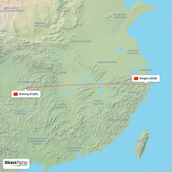 Ningbo - Wulong direct flight map