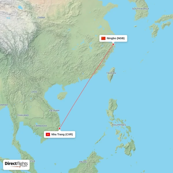 Ningbo - Nha Trang direct flight map