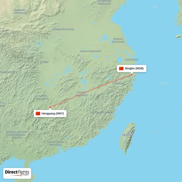 Ningbo - Hengyang direct flight map