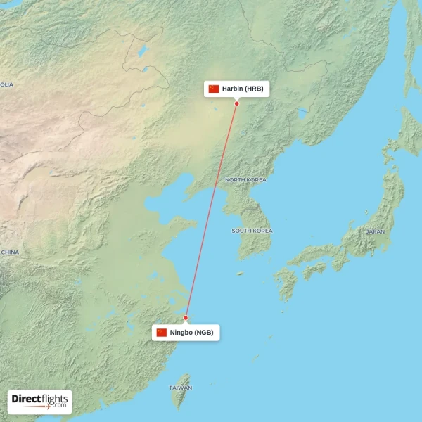 Ningbo - Harbin direct flight map
