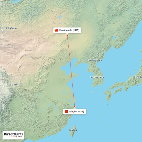 Ningbo - Huolinguole direct flight map