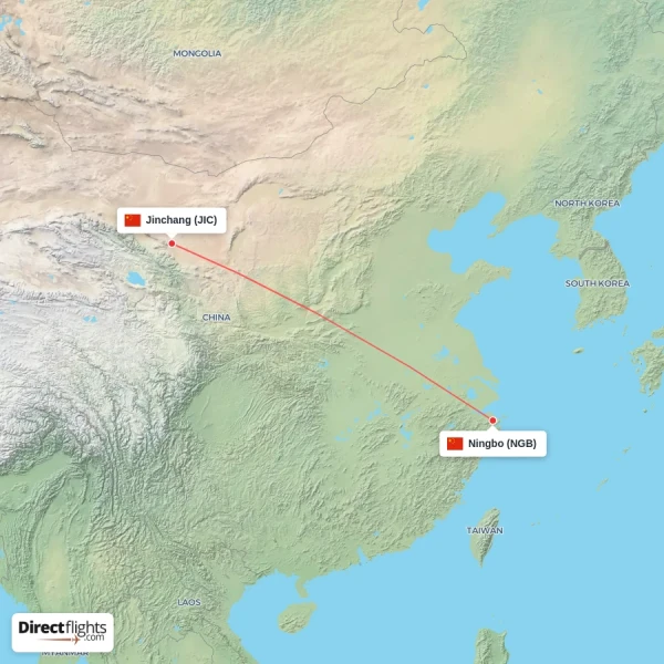 Ningbo - Jinchang direct flight map