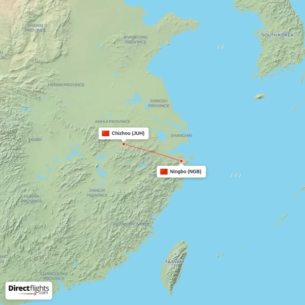 Ningbo - Chizhou direct flight map