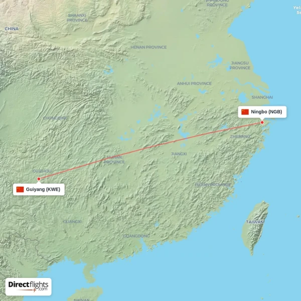 Ningbo - Guiyang direct flight map