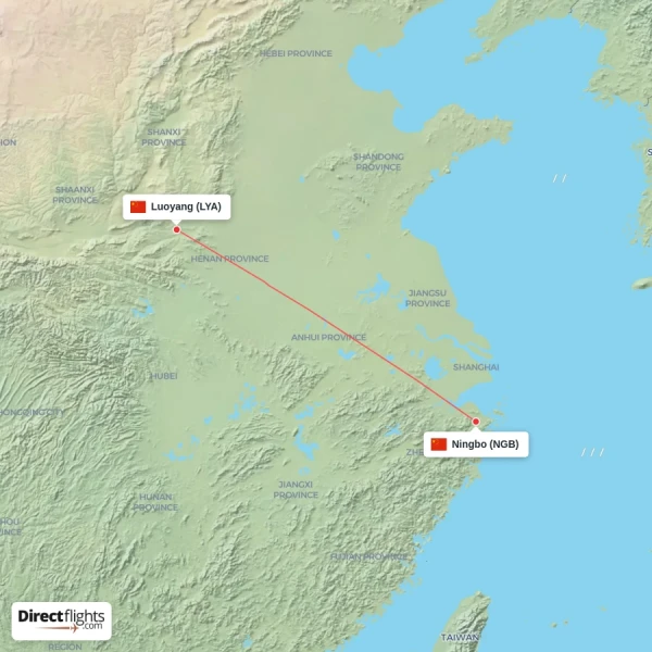 Ningbo - Luoyang direct flight map