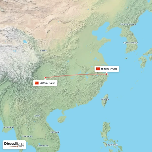 Ningbo - Luzhou direct flight map