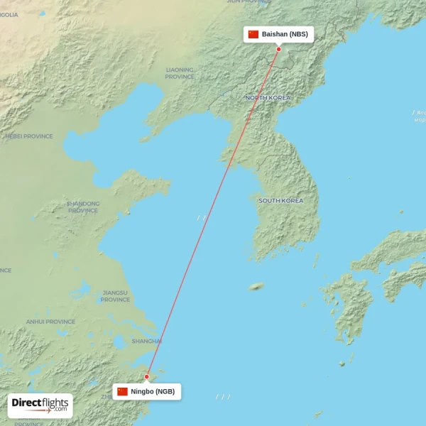 Ningbo - Baishan direct flight map