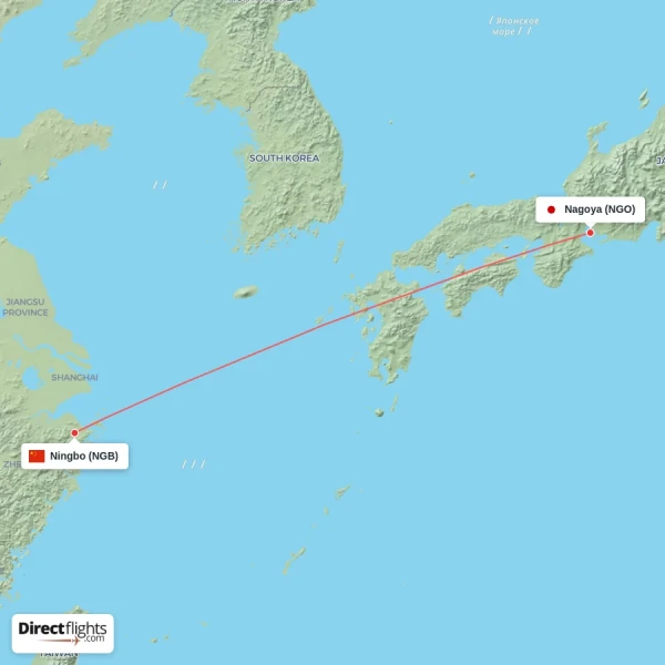 Ningbo - Nagoya direct flight map