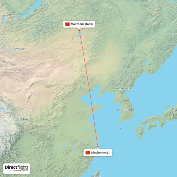 Ningbo - Manzhouli direct flight map