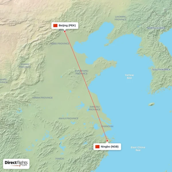 Ningbo - Beijing direct flight map