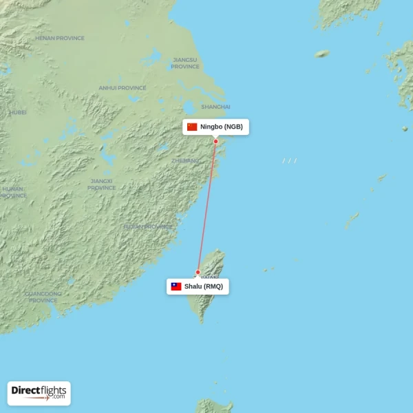 Ningbo - Shalu direct flight map