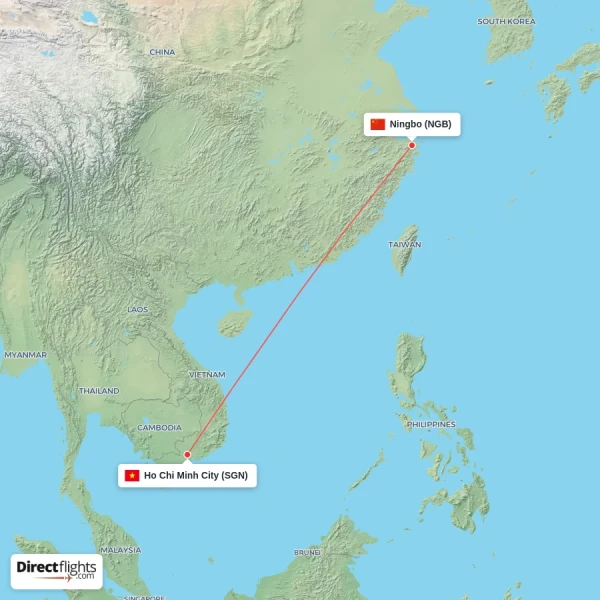 Ningbo - Ho Chi Minh City direct flight map