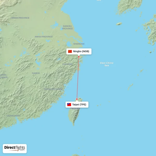 Ningbo - Taipei direct flight map