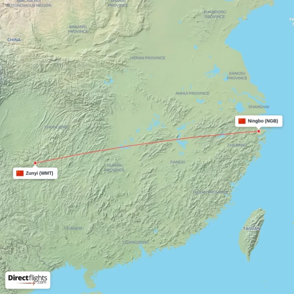 Ningbo - Zunyi direct flight map