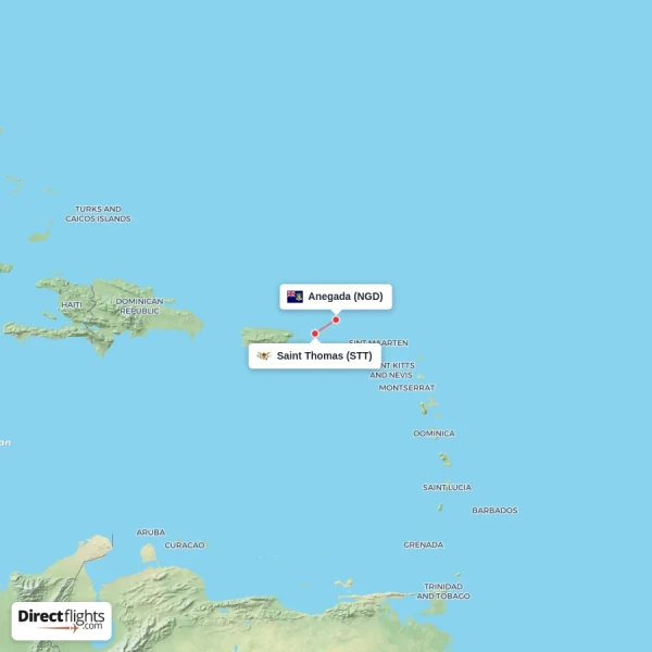 Anegada - Saint Thomas direct flight map