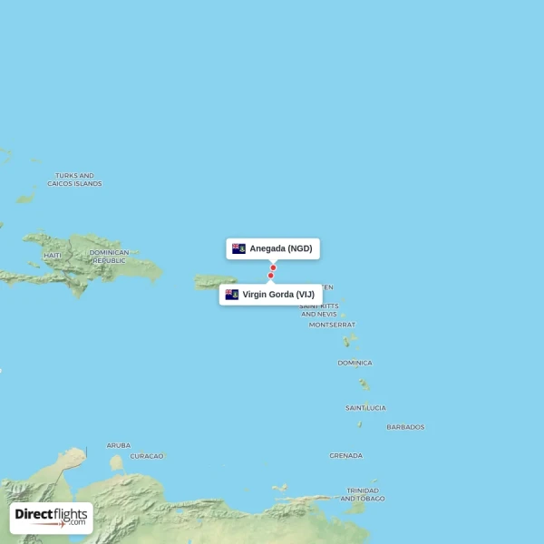 Anegada - Virgin Gorda direct flight map