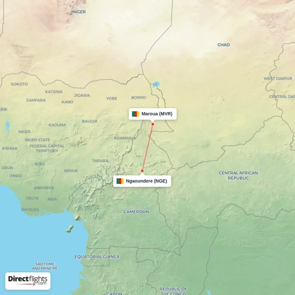 Ngaoundere - Maroua direct flight map