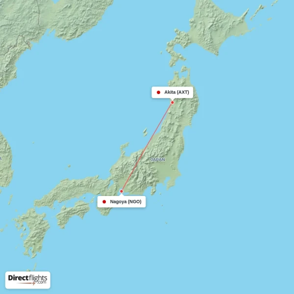 Nagoya - Akita direct flight map