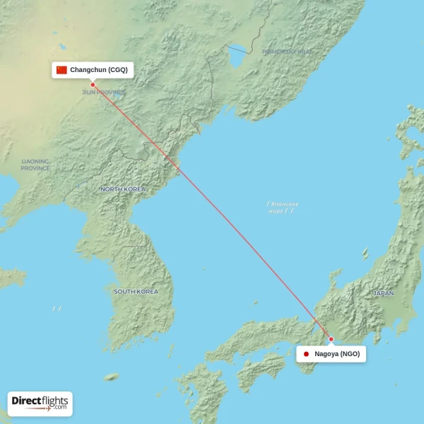 Nagoya - Changchun direct flight map