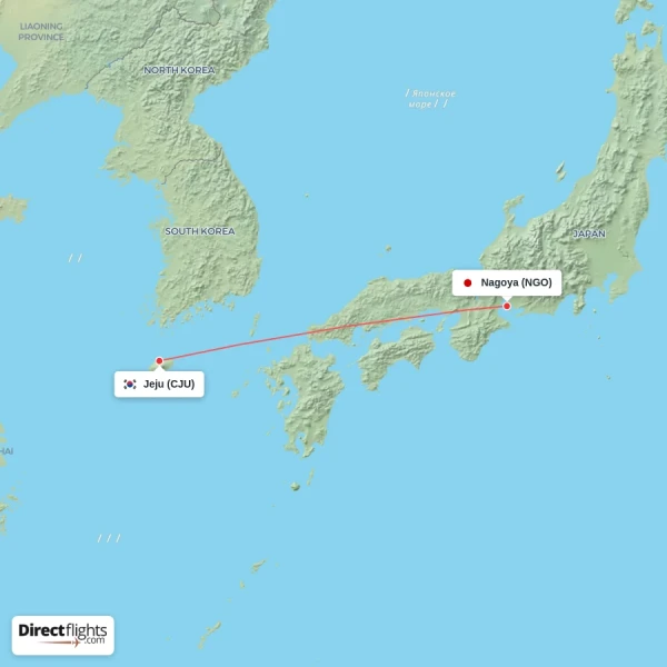 Nagoya - Jeju direct flight map