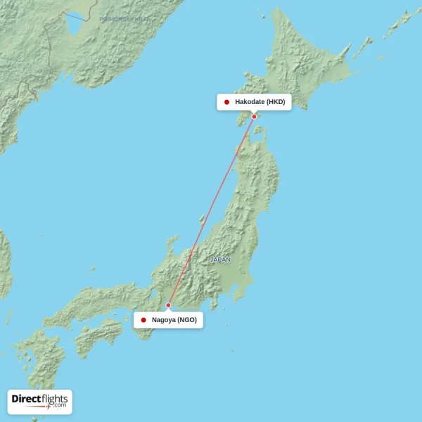 Nagoya - Hakodate direct flight map