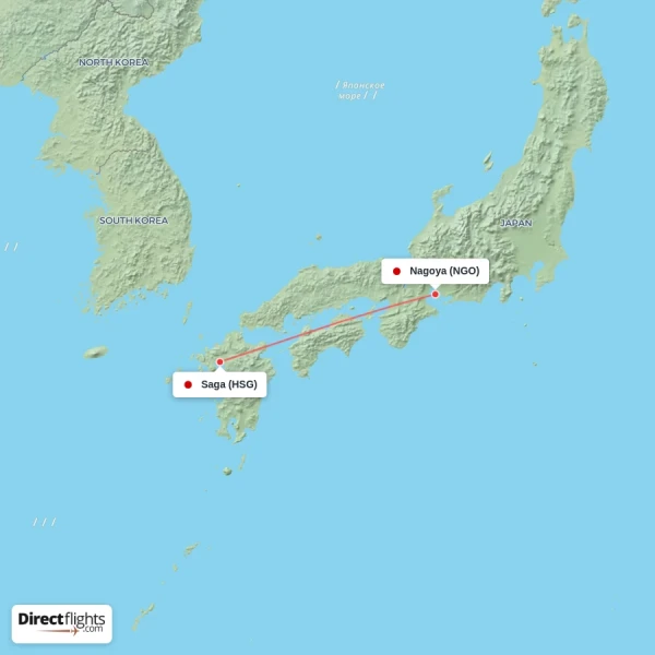 Nagoya - Saga direct flight map