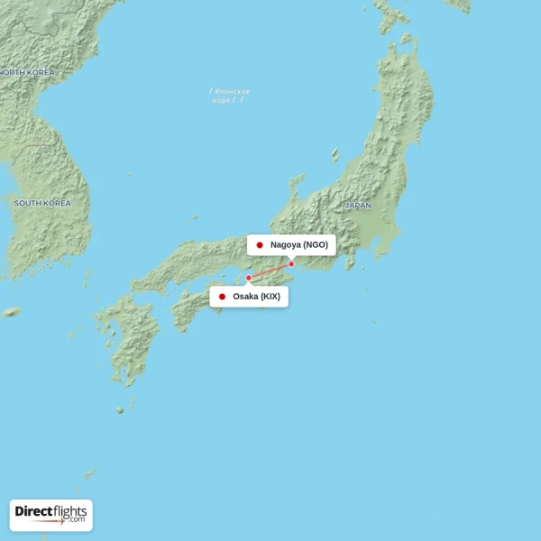Nagoya - Osaka direct flight map