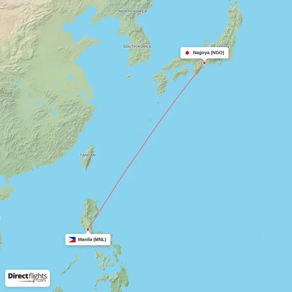 Nagoya - Manila direct flight map