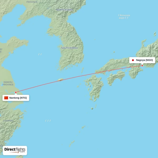Nagoya - Nantong direct flight map