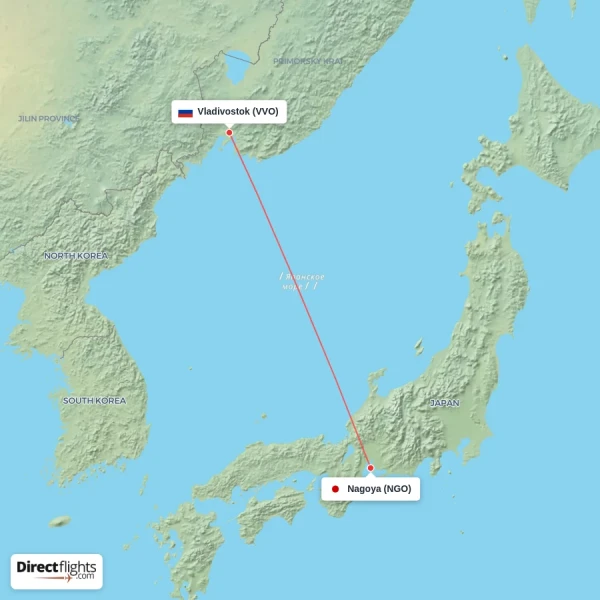 Nagoya - Vladivostok direct flight map
