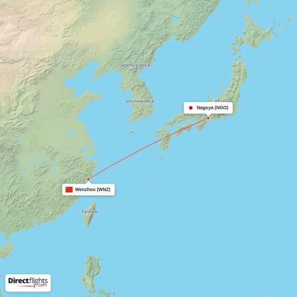 Nagoya - Wenzhou direct flight map