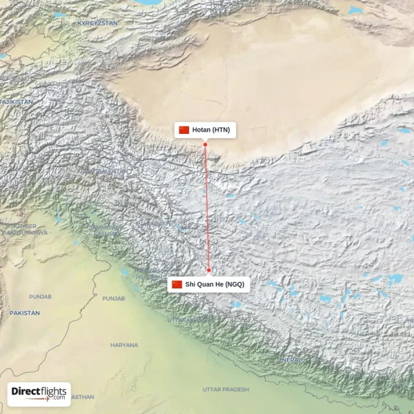 Shi Quan He - Hotan direct flight map