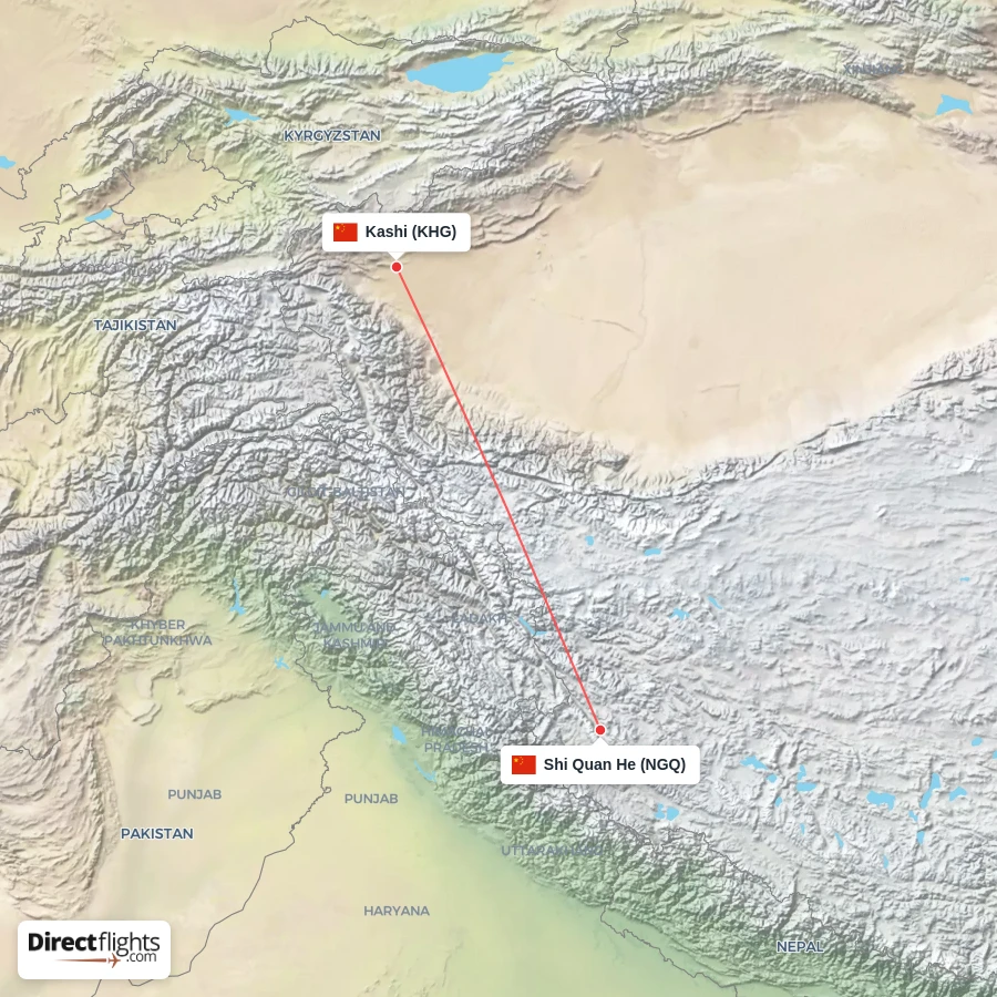 NGQ - KHG route map