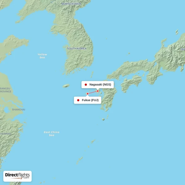 Nagasaki - Fukue direct flight map