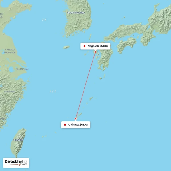 Nagasaki - Okinawa direct flight map