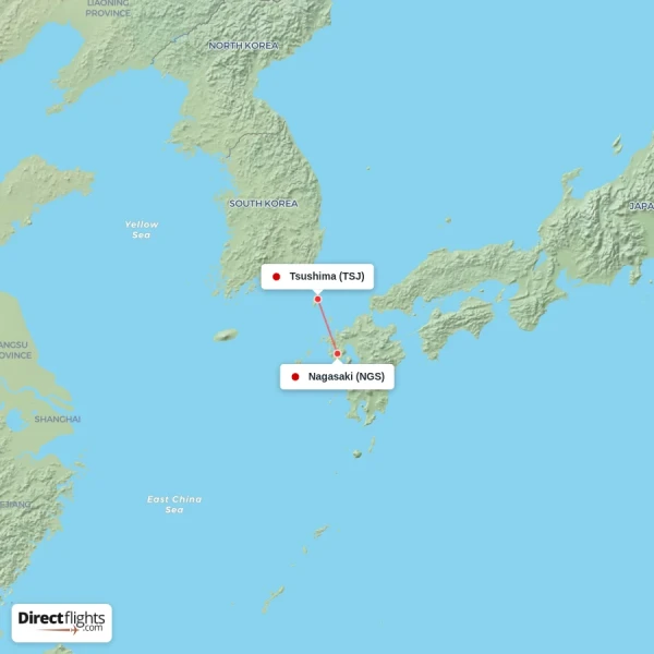 Nagasaki - Tsushima direct flight map