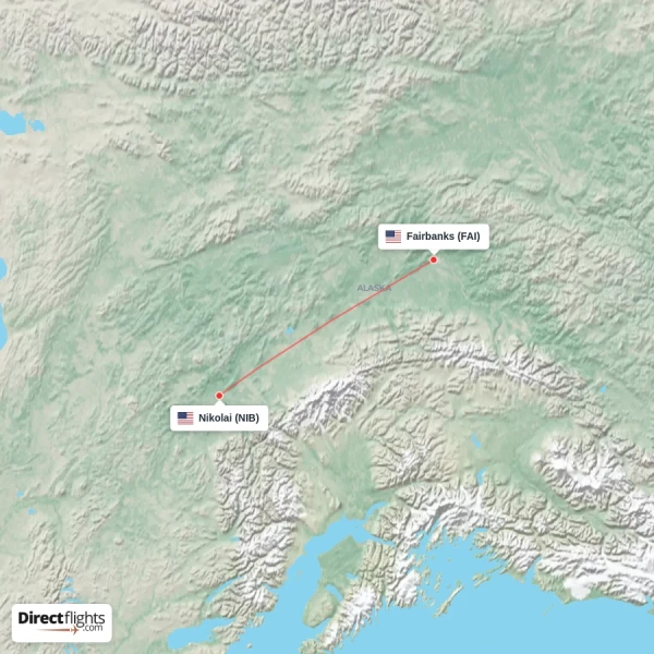 Nikolai - Fairbanks direct flight map