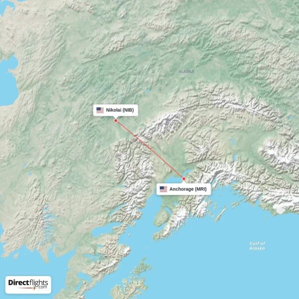 Nikolai - Anchorage direct flight map