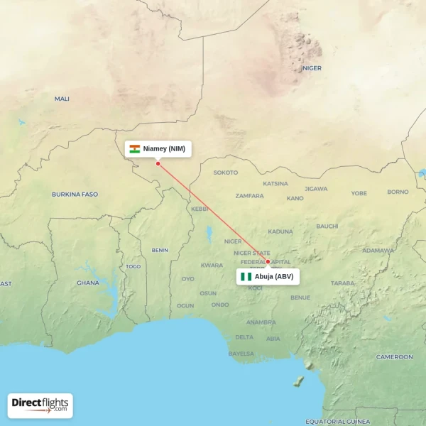 Niamey - Abuja direct flight map