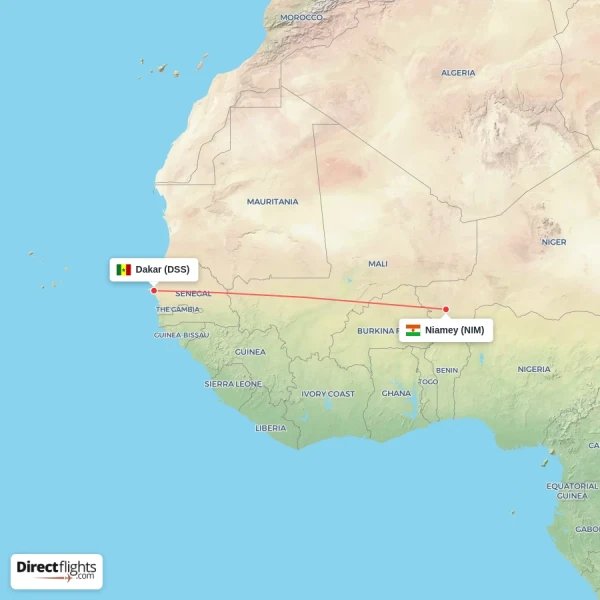 Niamey - Dakar direct flight map