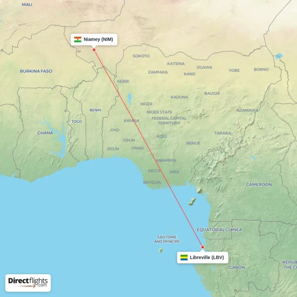 Niamey - Libreville direct flight map