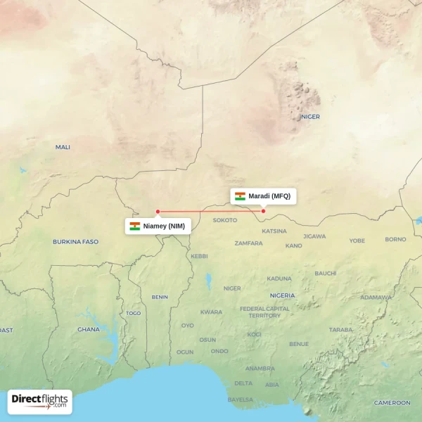 Niamey - Maradi direct flight map